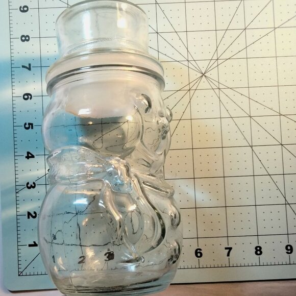 Vintage Clear Glass Snowman Cookie Jar Candy Container Lid - Picture 5 of 5